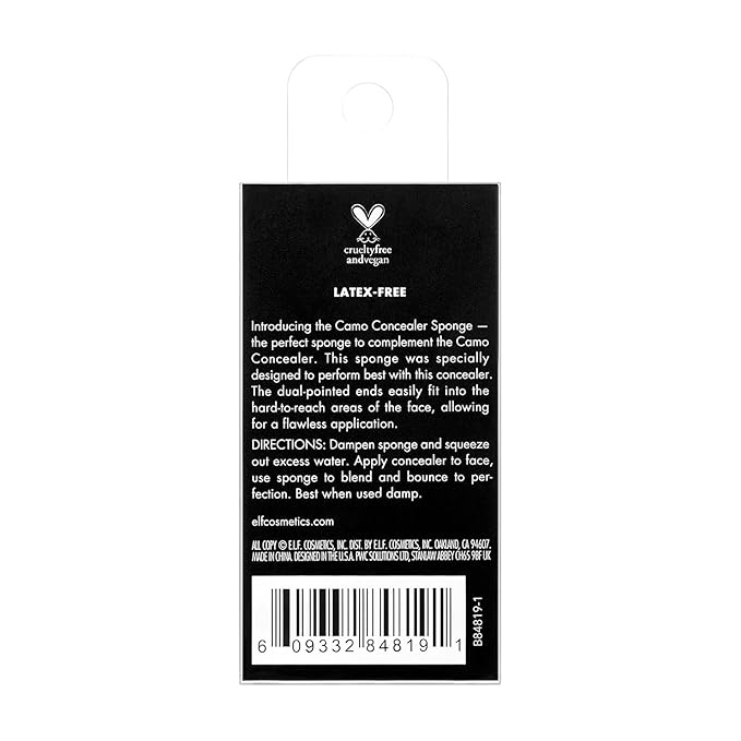 e.l.f. Cosmetics Camo Concealer Sponge, Makeup Sponge With Latex Free Foam & Dual-Pointed Ends For Blending, Vegan & Cruelty-Free, Flesh, 1 Count