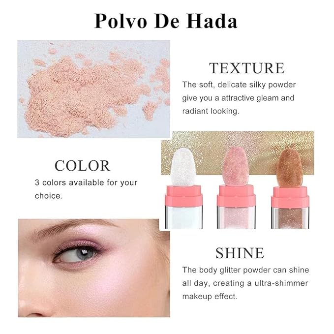3 Color Glitter Powder Highlighter Makeup, Body Brightens Patting Powder.