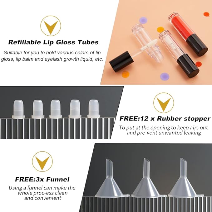 YITOU 12PCS Lip Glaze Bottle Empty 5ml, Transparent Glaze