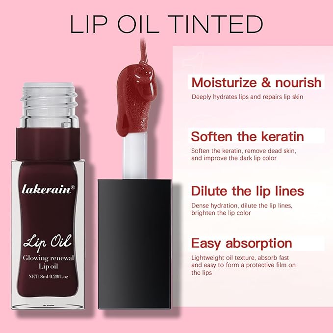 3 Colors Glow Lip Oil Tinted, Nourishing Tinted Lip Glow Oil For A High-shine Finish, Moisturizing Fat Oil for Dry Lip, Shiny and Vegan Tinted Lip Oil (Clear+Jam+Pink)