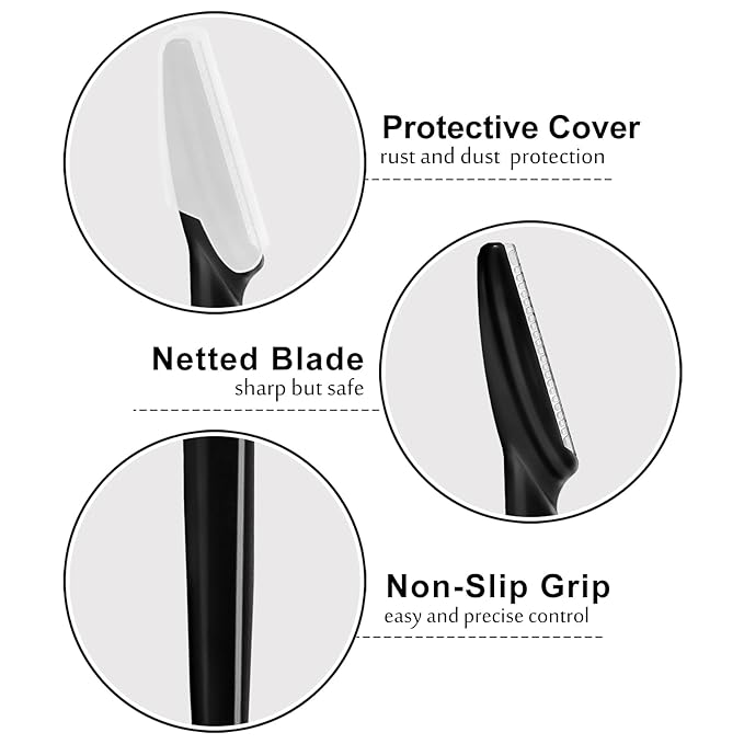 12 Pcs Eyebrow Razors, Face Razors Multipurpose, Exfoliating Dermaplaning Tools, Eyebrow Trimmers Shaver with Safety Cover, Facial Hair Removal for Women Men Body Use, Black, White, Light Pink