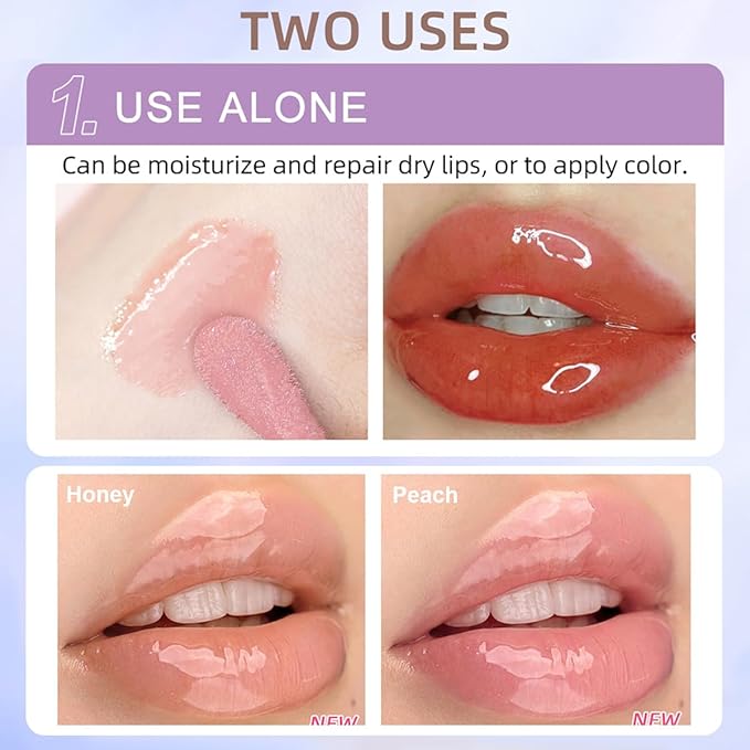2Pcs Crystal Jelly Moisturizing Lip Oil Hydrating Lip Gloss Set, Non-sticky Fresh Texture Nourishing Plumping Lip Oil Long Lasting Lip Care Tools