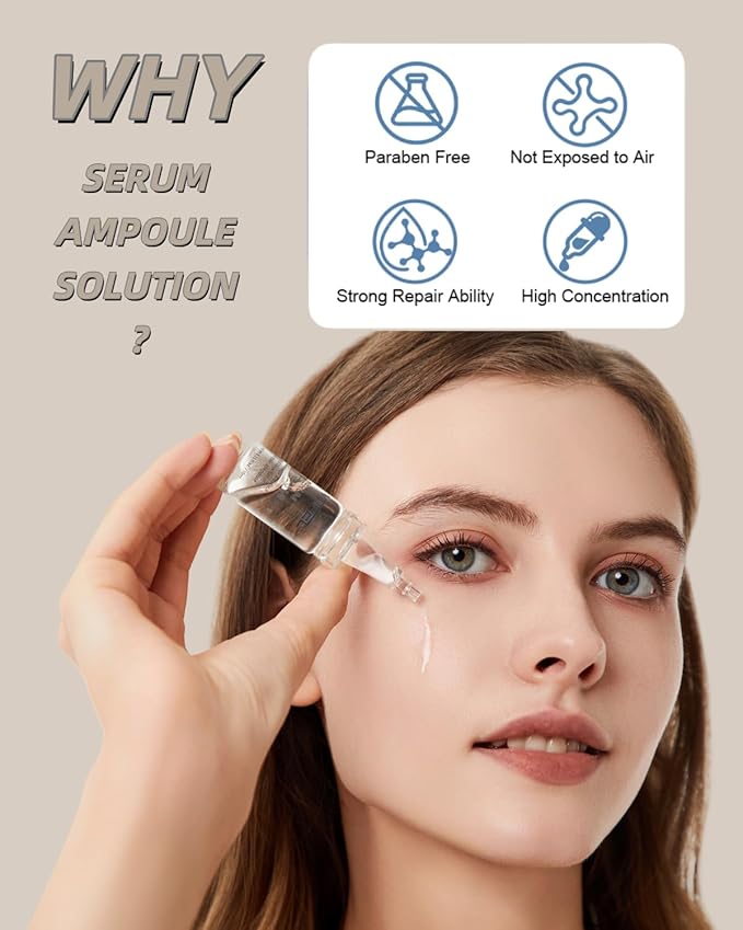 Anti Aging Serum with Hyaluronic Acid Vitamin C Serum for Face Centella Serum Moisturizer 0.35 oz 4 Kits 16 Vials Facial Serum Ampoules (4 kits gift box)