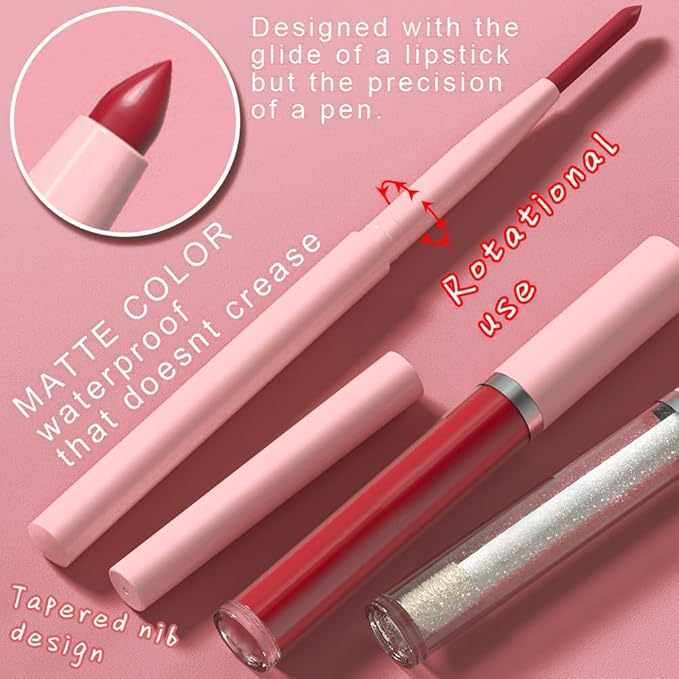 3-in-1Nude Pink Matte Lip Stain Kit | Waterproof Lip Liner + Hydrating Matte Lip Gloss + Nourishing Lip Oil | Long Lasting Plumping to Create Perfect Lip Makeup.01#