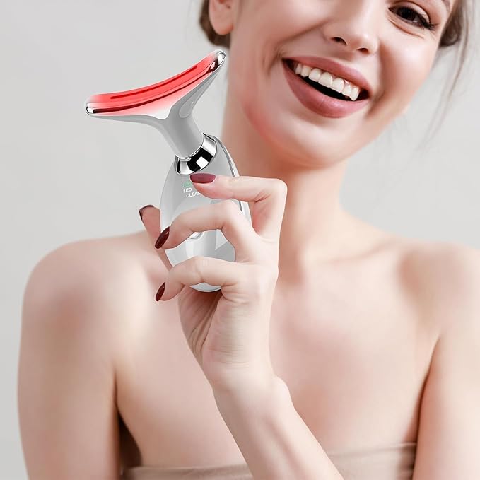 Red-Light-Therapy-for-Face and Neck with 7 Color, Facial Massager for Face and Neck, Face π² culpting Wand (Grey)