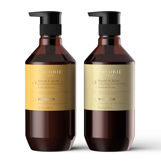 Theorie Monoi and Buriti Glossing Shampoo - Hydrate & Shine - Suited for Coarse and Dry Hair - Protects Color & Keratin Treated Hair, Pump Bottle 400mL