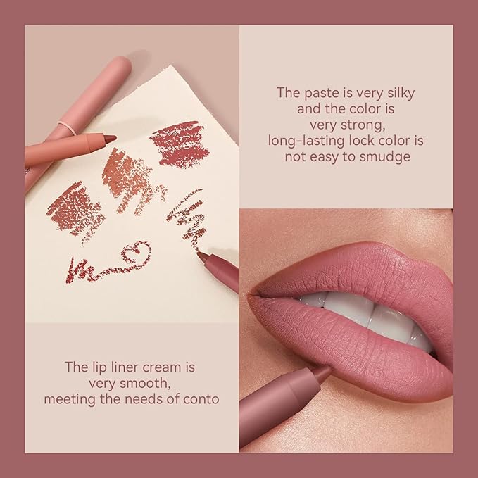 KISSIO Lip Liner,Creamy Lip Pencil,Long Lasting Lip Liner with Sharpener,Matte Finish,Smooth and Soft,Non-Dry,Easy to Use,Cruelty free,0.02 oz,04 Taboo edge