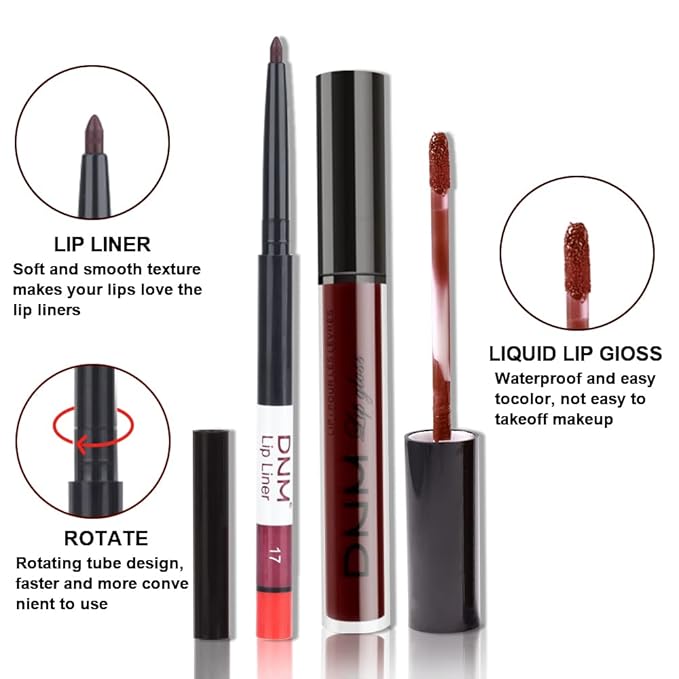evpct 2Pcs Dark Deep Red Maroon Matte Lipstick and Lip Liner Makeup Set for Women Dark Blood Red Liquid Matte Brown Lipstick Lip Liner Stain long lasting waterproof Permanent Lipsticks 24 hours 17#