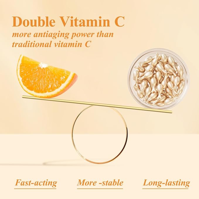 HKH Vitamin C Super Serum for Face - Anti Aging Vitamin E Facial Serum Capsules with Niacinamide, Vit C Serum Oil for Women, Even Skin Tone, Reduce Wrinkles, Moisturise, Travel Friendly (38 Capsules)