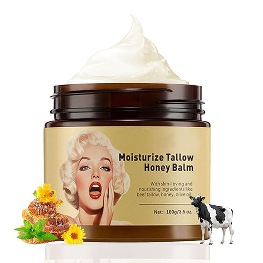 Whipped Beef Tallow and Honey Balm, Grass-Fed Beef Tallow & Raw Wild Honey Blend Moisturizer, 3.5oz, Tallow Face Moisturizer Body & Face Moisturizer Infuses the Body with honey To Moisturize the Skin