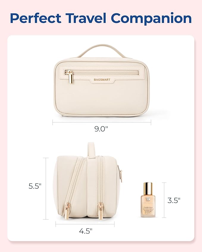 BAGSMART Travel Makeup Bag Large Capacity Cosmetic Bag, Wide-open Portable Make Up Bag Organizer for Women for Travel Essentials Toiletries Accessories Bottles, Brushes (Green)