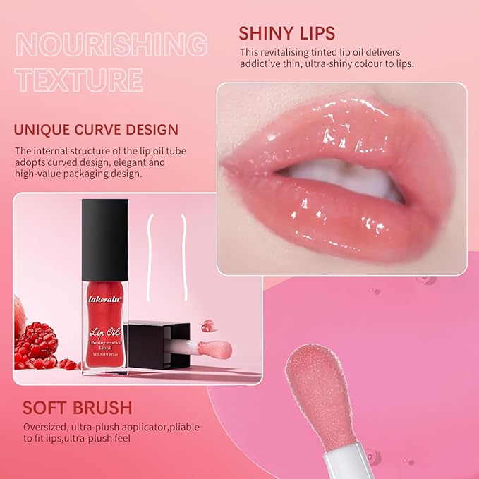 3 Colors Glow Lip Oil Tinted, Nourishing Tinted Lip Glow Oil For A High-shine Finish, Moisturizing Fat Oil for Dry Lip, Shiny and Vegan Tinted Lip Oil (Clear+Jam+Pink)