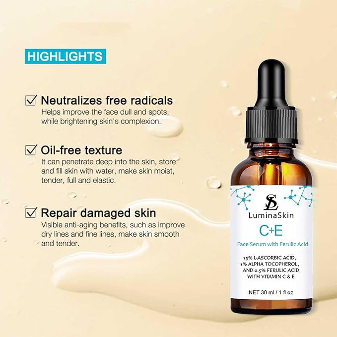 Vitamin C Face Serum Vitamin CE Serum with Ferulic Acid for Women Vitamin E and Ferulic Serum Skin Care - Vitamin C Serum for Face - Dark Spot Corrector, Anti Aging Face Care 1 Oz