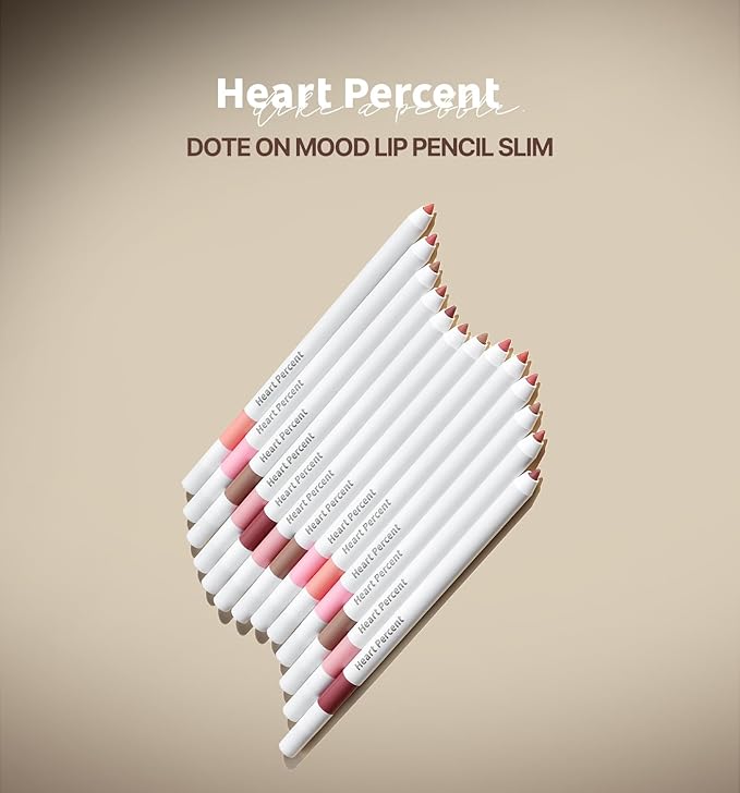 Heart Percent Dote On Mood Lip Pencil Slim, Defines and Fills Creamy Lip Liner Retractable Lipstick Pencil with Built-In Sharpener, #02. Creamy Pink