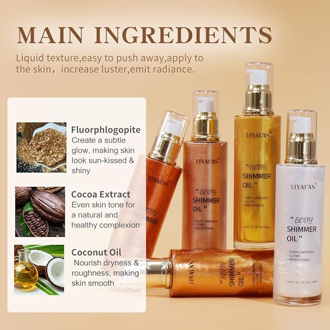 Liyalan Shimmer Body Oil Gold 5