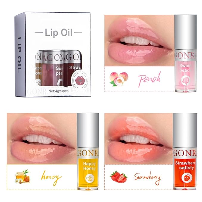 3Pcs Hydrating Lip Oil Set,High Moisturizing Lip Glow Hydrating