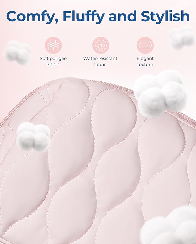 BAGSMART Makeup Bag, Travel Cosmetic Bag, Puffy Padded Make Up Bag for Women, Makeup Organizer Case, Wide-open Pouch Purse, Travel Essentials, Toiletries Accessories Brushes, Black