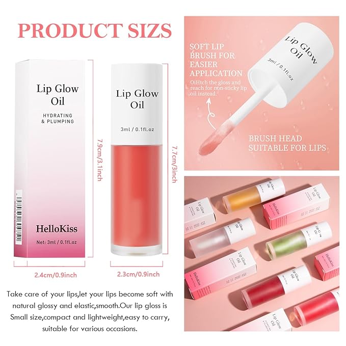 2Pcs Hydrating Lip Glow Oil,Plumping Lip Gloss,Moisturizing Transparent and Nourishing Non-stick Cup Fruit Flavored Lip Oil for Reducing Lip Lines and Lip Care(01#+07#)