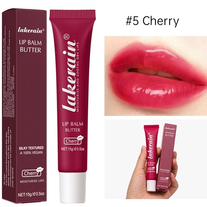 Tinted Lip Butter Balm - Tinted Moisture Gel Lip Gloss | Hydrating Glow Tinted Lip Care | Tinted Lip Stain (Cherry, 05)