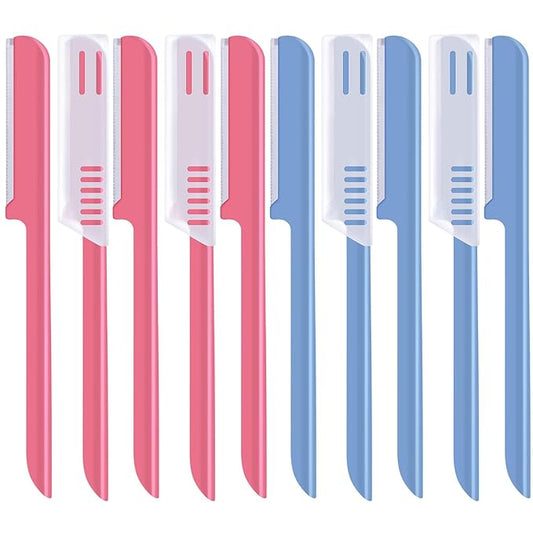 10 Pieces Eyebrow Razor for Women Facial Shaver Razor Brow Shaper Eyebrow Trimmer Dermaplaner Shaping Tool with Cover (Pink, Blue)