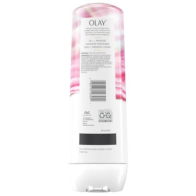 Olay Body Wash for Women, Indulgent Moisture, 24hr Moisturizing & Nourishing Formula, Infused with Vitamin B3 Complex, Luxurious Fragrances, Rose & Cherry Creme Scent, 20 fl oz