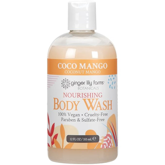 Ginger Lily Farms Botanicals Nourishing Body Wash, Coco Mango, 100% Vegan & Cruelty-Free, Coconut Mango Scent, 12 Fl Oz