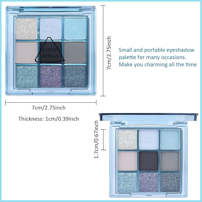 Eyeshadow Palette Makeup- 9 Colors Navy Blue Colorful Eyeshadow Palette Matte Shimmer Natural Eye Shadow palettes Highly Pigmented Naturing-Looking Long Lasting (Blue#)
