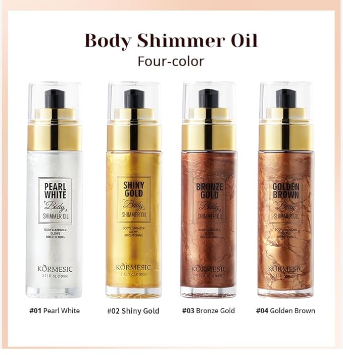 Shimmer Body Oil,Long Lasting Waterproof Face Brighten Glow (Bronze Gold)