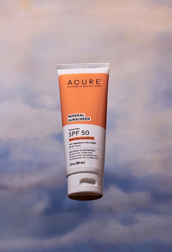 Acure Mineral Sunscreen SPF 50 | With Squalane & Zinc Oxide, 100% Vegan, 3 Fl Oz