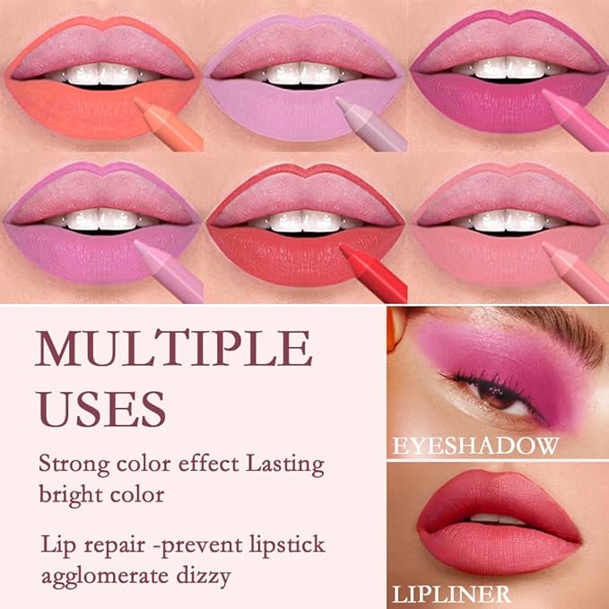 evpct 6Pcs Long-Lasting Lip Liner Pencils Set for Shaping & Sculpting Lips, Light Orange Berry Rose Red Purple Coral Pink Waterproof Longwear Matte Rich Lip Colors Liner Crayon Lipstick 03