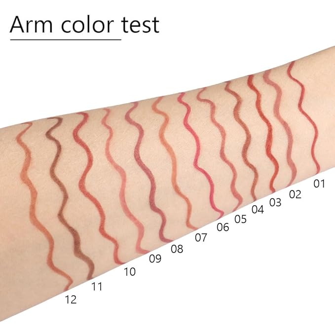 12 Pcs Natural Nude Brown Beige Colors Lip Liner Lipstick Pencils Set for Daily Makeup,Easy to Apply & Remove,Waterproof (B)