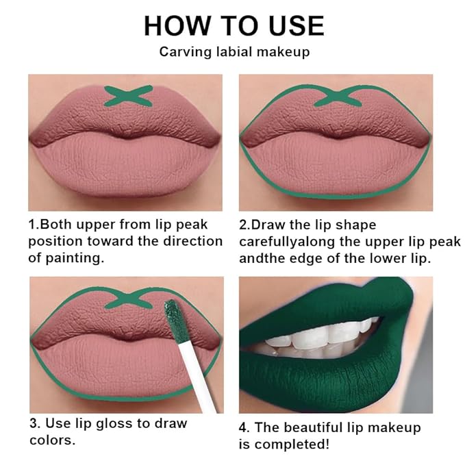 evpct 2Pcs Emerald Green Shimmer Glitte Liquid Lipstick Lip Gloss Stain and Retractable Lip Liner Makeup Set for Women Long Lasting Waterproof 24 Hours Lipstick labial mate larga duracion 24 47#