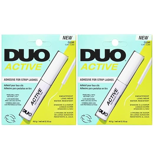 DUO Active Clear Lash Adhesive for Strip Lashes – Long-Lasting, Water-Resistant Eyelash Glue, 0.16 oz, 2 Pack