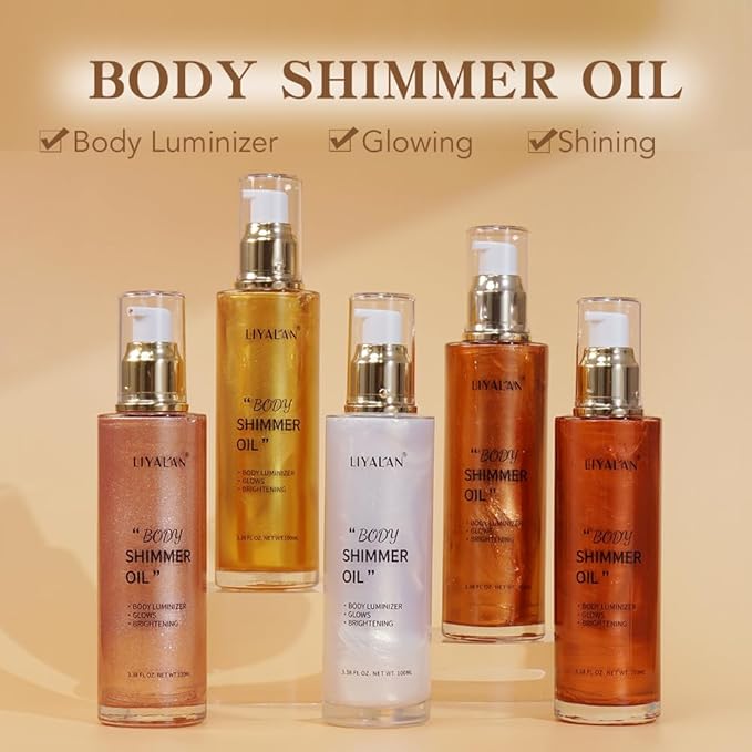 Liyalan Shimmer Body Oil Golden Brown 5 Color Fl Oz/#04)