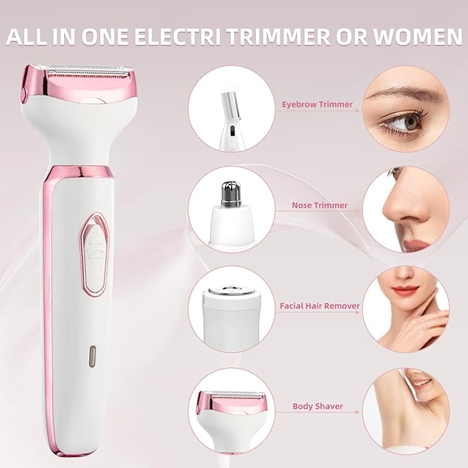 Electric Razors for Women, 4 in 1 Electric Women Shaver, Face Shavers Eyebrow Legs Armpit Bikini Area Pubic Underarms, Painless Facial Hair Removal Ladies Body Razors Set