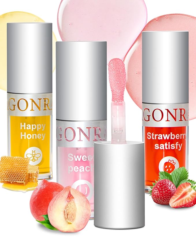 3Pcs Hydrating Lip Oil Set,High Moisturizing Lip Glow Hydrating