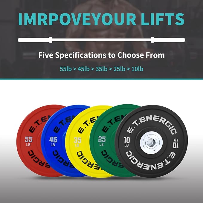 10LB/25LB/35LB/45LB/55LB Bumper Plates Odorless with 2" Opening Olympic