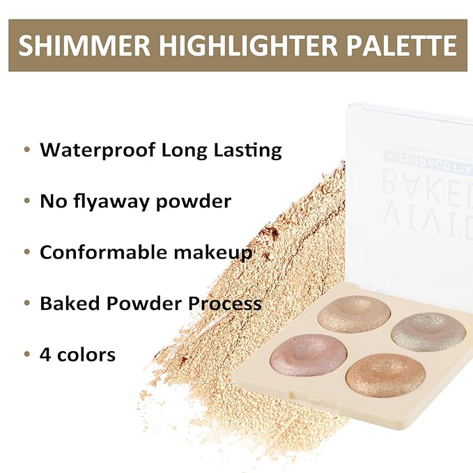 Boobeen 4 Color Highlighter Makeup Palette, Face Baked and Glowing