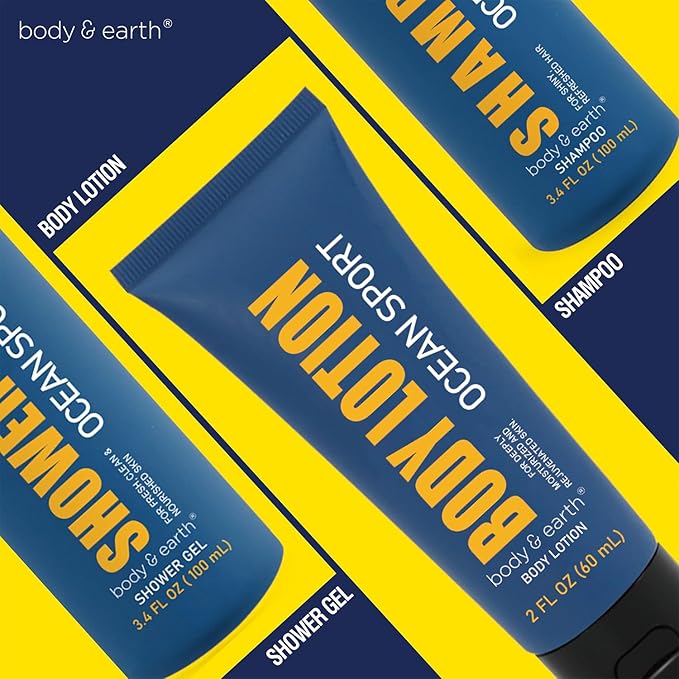 Bath and Body Gift Set for Men Body Wash Set with Fresh Ocean Scent Shower Gel, Body Lotion, Shampoo, Birthday Gifts for Men,regalos para hombre, Birthday Gifts for Him