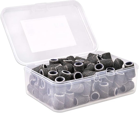 PANA 100 Pieces Nail Sanding Bands Professional Nail Manicure Great Fit for Nail Drill Bits for Acrylic Nails (80 Grit, Black)