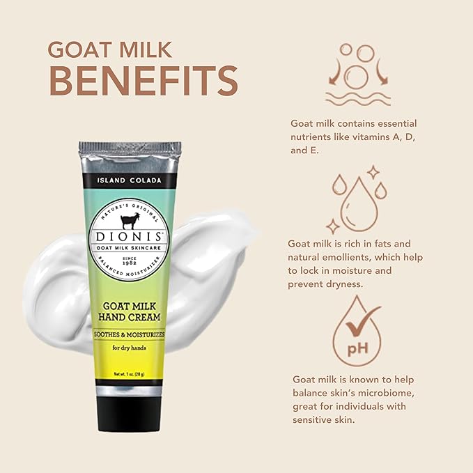 Dionis - Goat Milk Skincare Scented Hand Cream (1 oz) Set of 6, Moisturizing Lotion for Dry Skin, Good for Sensitive Skin, Cruelty-free and Paraben-free (Island Colada)