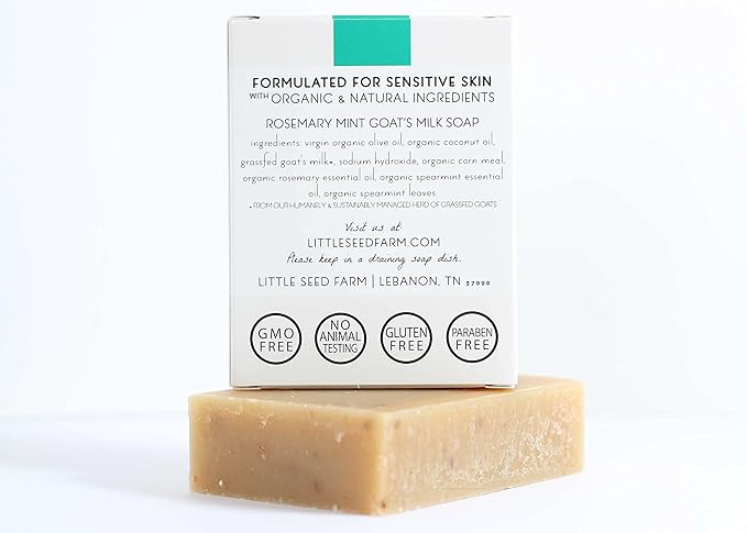 Little Seed Farm Organic Goat’s Milk Soap – 3 Pack of Rosemary Mint Exfoliating Body Bars – Natural, Handmade, Cruelty Free – Energizing and Toning Scrub – Suitable for Sensitive Skin, Net Wt. 4.75oz