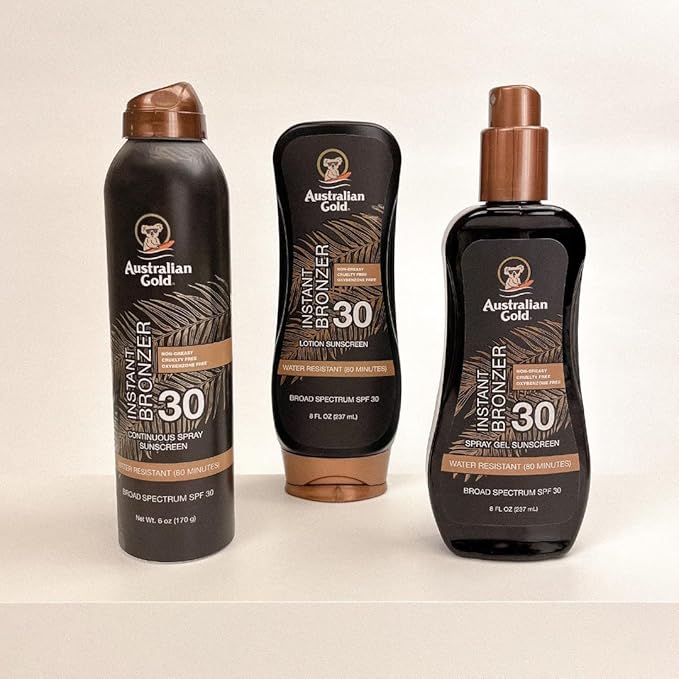 Australian Gold Sunscreen Lotion with Instant Bronzer, Broad Spectrum, Water Resistant, Non-Greasy, Oxybenzone Free, Cruelty Free, SPF 30, Coconut, 8 Fl Oz (A70902)