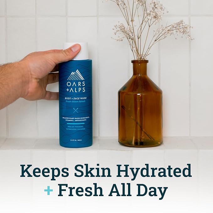 Oars + Alps Men's Moisturizing Body and Face Wash, Skin Care Infused with Vitamin E and Antioxidants, Sulfate Free, Fresh Ocean Splash, 1 Pack