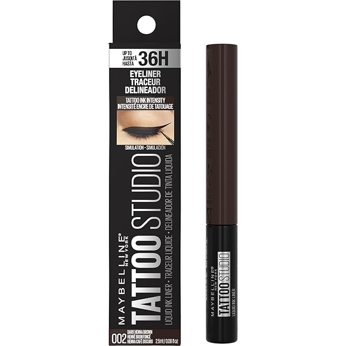 Maybelline TattooStudio Liquid Ink Longwear Liquid Eyeliner Makeup, Dark Henna Brown, 1 Count