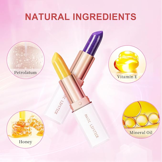 Color Changing Lipstick, 6-Colors Lip Stain Temperature Activated Vegan Formula, Magic Lipstick Long-Lasting, Nourishing, Cruelty-Free & Vegan #dark purple