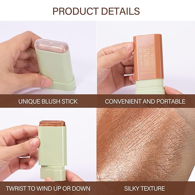Cream Bronzer Stick,Contour Stick Facial Contouring Stick,Long Lasting Highlighter Waterproof Highlight Makeup,Buildable Shimmer Sparkle Face Bronzer Face Shaping,01 Warm Glow