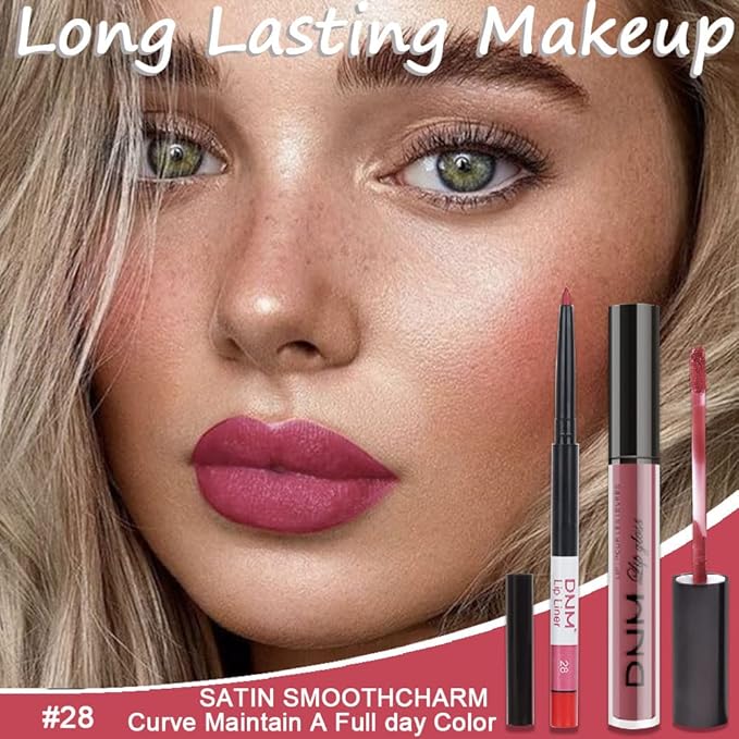 evpct 2Pcs Chestnut Mauve Rose Red Matte Lip Liner and Pencil Colorstay Lipstick Set Long Lasting Lipstick Set 24H and with Lip Liner labiales mate 24 horas originales matte larga duracion 24 28#