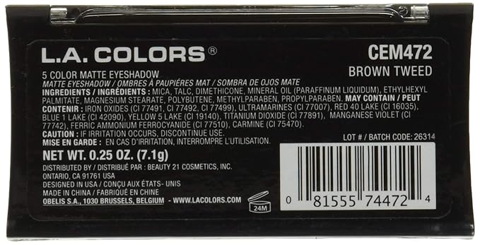 L.A. COLORS 5 Color Matte Eyeshadow Palette, Brown Tweed CEM472