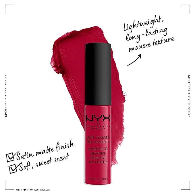 NYX PROFESSIONAL MAKEUP Soft Matte Lip Cream, Lightweight Liquid Lipstick - Monte Carlo (Deep Cranberry Red)